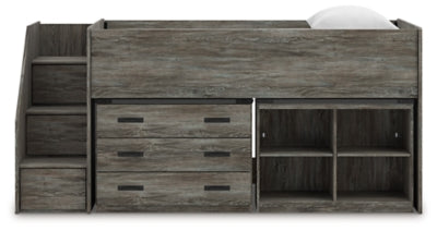 Frandern Loft Bed with Bookcase and Drawer Storage - Discount Furniture World (Burlington,NC)