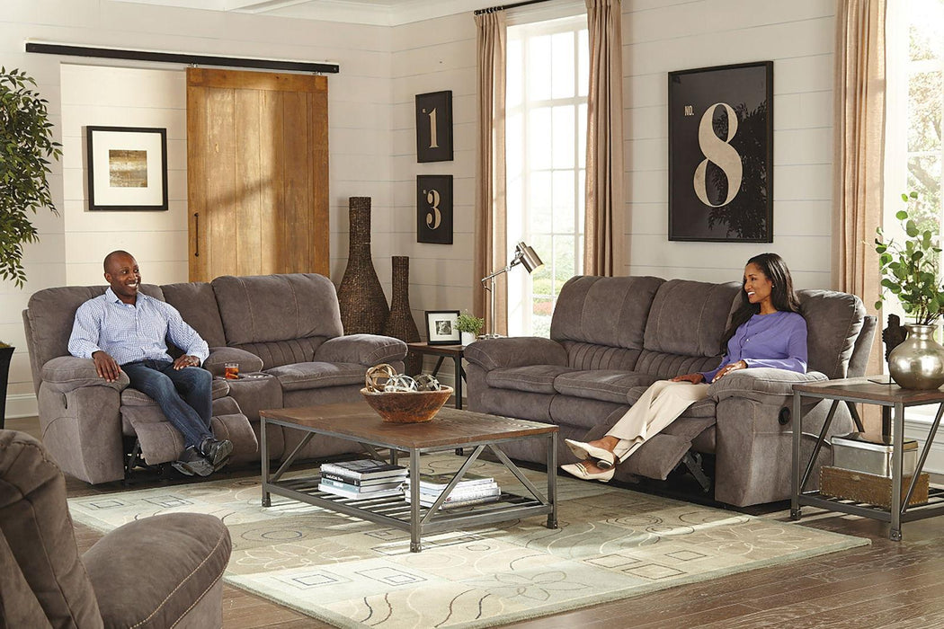 Catnapper Reyes Lay Flat Reclining Console Loveseat w/Storage & Cupholders in Graphite 2409