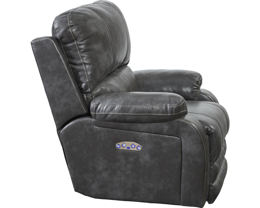 Catnapper Thornton Power Headrest/Power Lay Flat Recliner in Steel - Discount Furniture World (Burlington,NC)