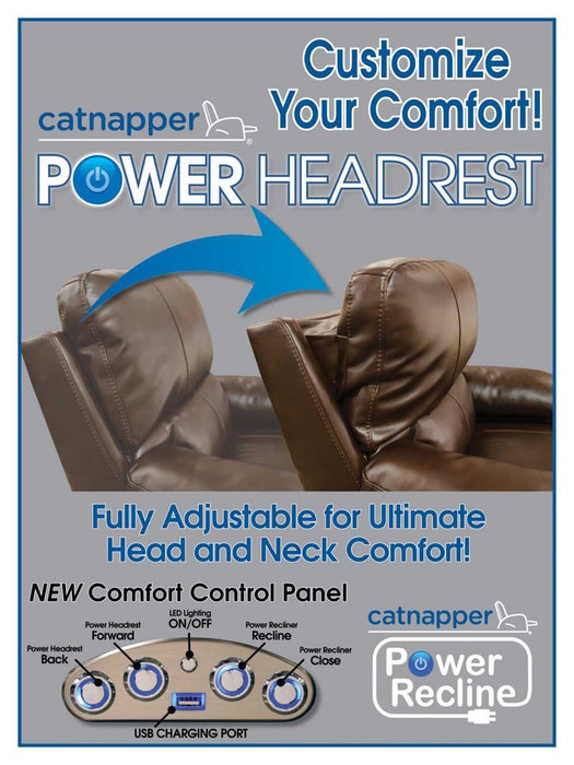 Catnapper Thornton Power Headrest/Power Lay Flat Recliner in Steel - Discount Furniture World (Burlington,NC)