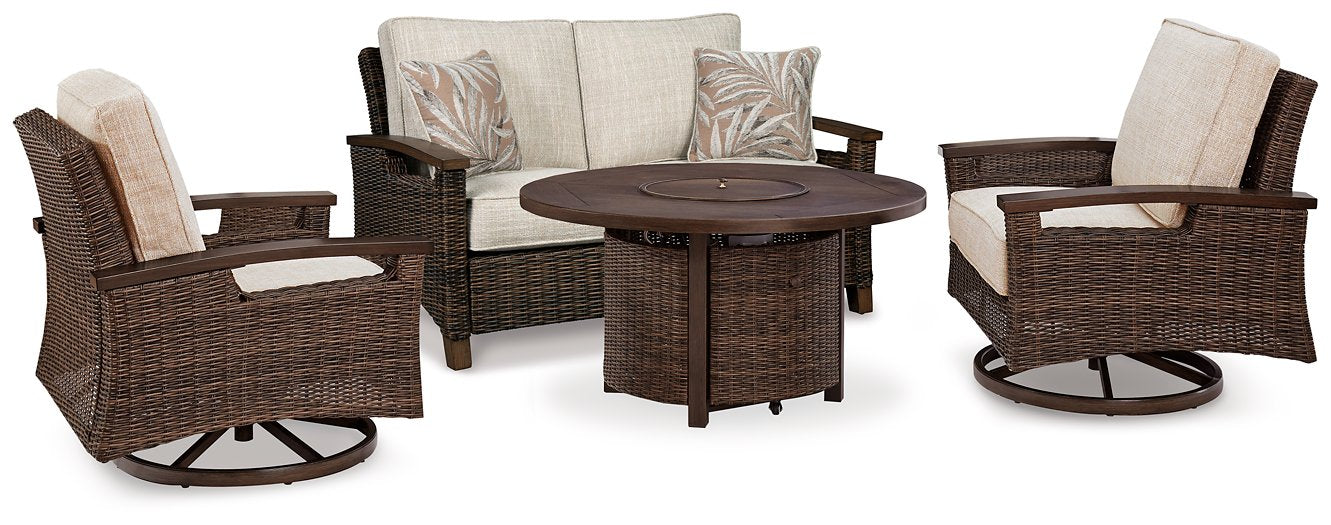 Paradise Trail Outdoor Loveseat, Lounge Chairs and Fire Pit Table - Discount Furniture World (Burlington,NC)