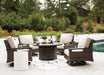 Paradise Trail Paradise Trail Fire Pit Table with 4 Nuvella Swivel Lounge Chairs - Discount Furniture World (Burlington,NC)