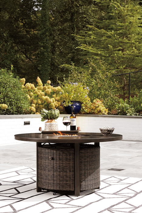 Paradise Trail Paradise Trail Fire Pit Table with 4 Nuvella Swivel Lounge Chairs - Discount Furniture World (Burlington,NC)