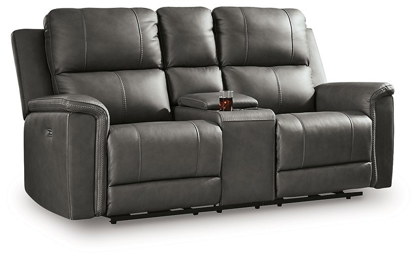 Bleckley Power Reclining Loveseat with Console - Discount Furniture World (Burlington,NC)