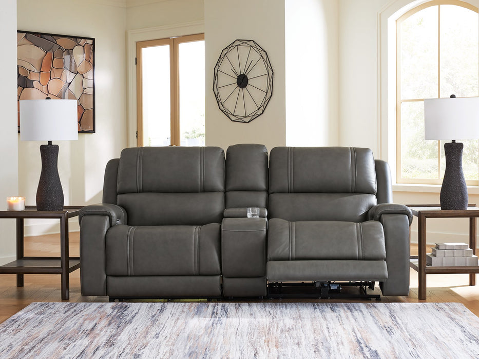 5Z - Pittson Power Reclining Sectional Loveseat with Console - Discount Furniture World (Burlington,NC)
